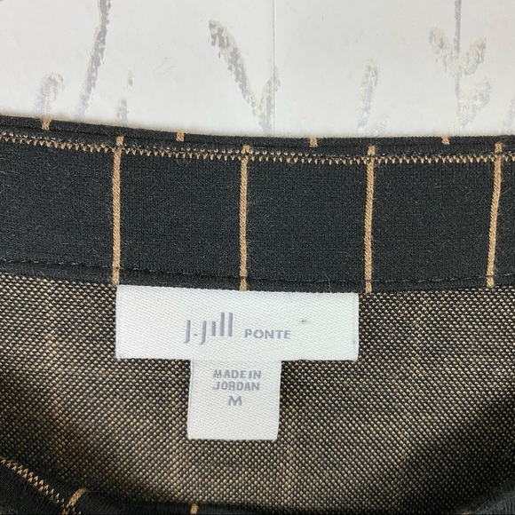 J. JILL Ponte Knit Black Tan Windowpane Grid Boat Neck Tunic Top Medium - Picture 9 of 12
